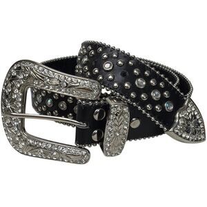 Leather Rhinestone Studded Western Belt Crystal Buckle Y2K Size S Festival Rodeo